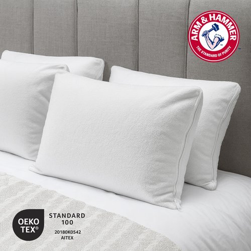 Arm & Hammer Soft Terry Body Pillow Protector, Waterproof, Zipper Closure, White, Standard/Queen, 2-Pack