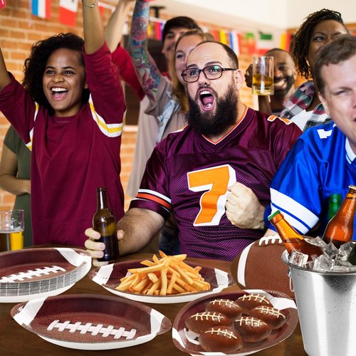 FULJOOY 60 Pcs 3D Football Paper Plates 11.5 x7.5 Inch Large Disposable 450 GSM Heavy Duty Football Shaped Plate Ball Party Supplies Serving Trays for Game Day Birthday Party and Sports Day Decor