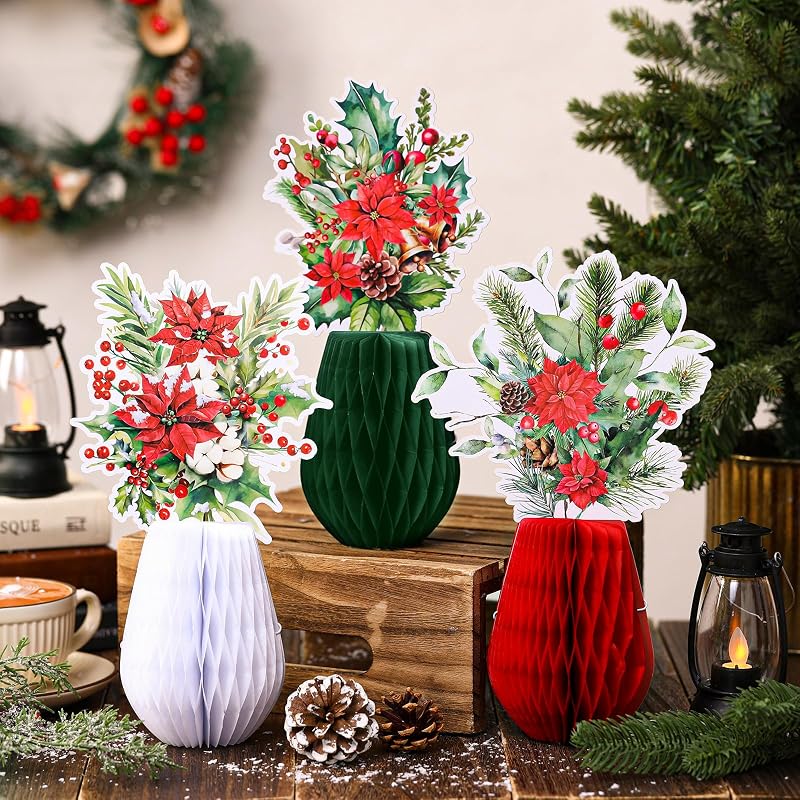 9 Pcs Christmas Poinsettia Honeycomb Centerpieces - Red Holiday Flowers, Variation of THIS listing