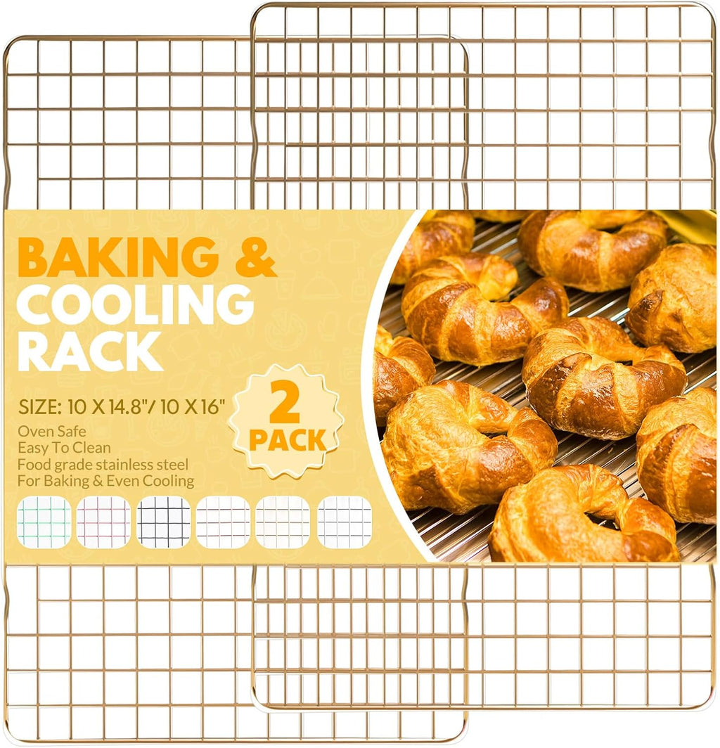 Skiennix Stainless Steel Cooling Racks - 2 PCS Baking & Cooking Set, 14.8x10 Inches, Oven Safe