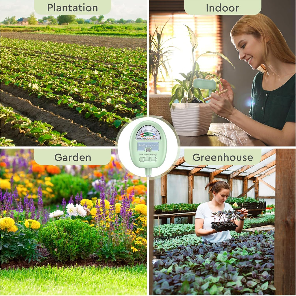 Soil Moisture Meter - 4-in-1 Soil pH Tester for Moisture, Light, Nutrients | Ideal for Garden & Lawn