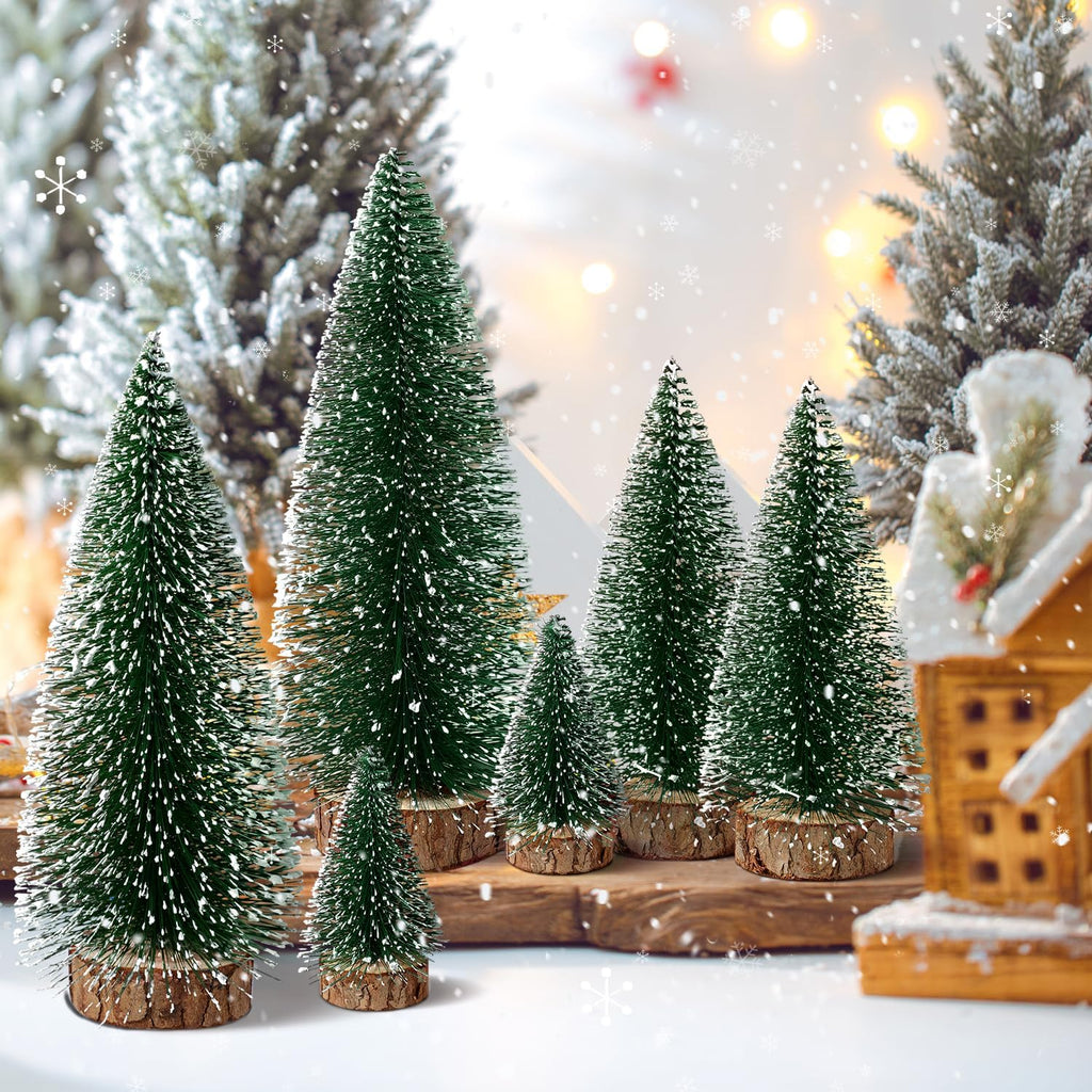 Skiennix Mini Christmas Trees - 6pcs Bottle Brush Decor for Indoor/Outdoor Holiday Parties | Green