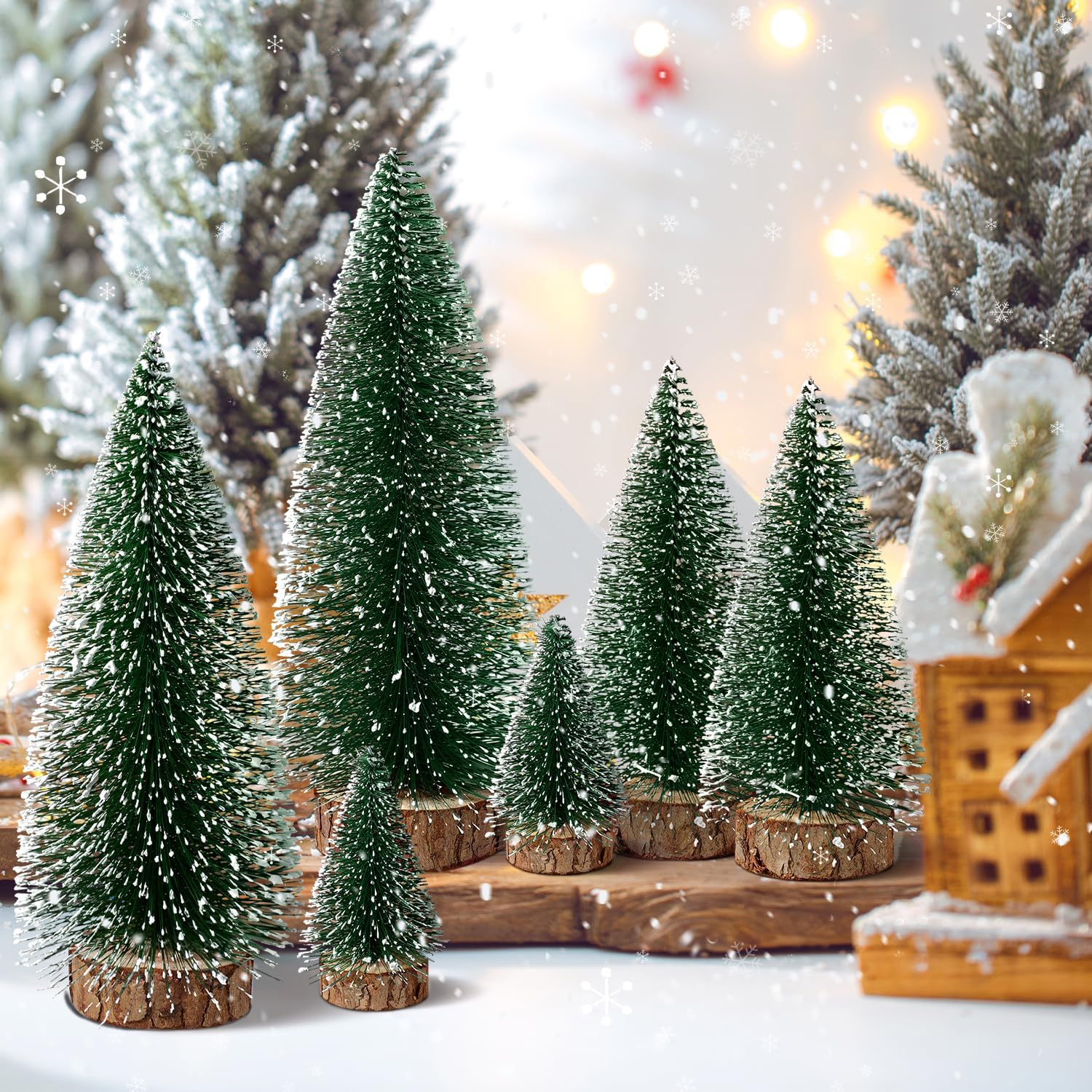 Skiennix Mini Christmas Trees - 6pcs Bottle Brush Decor for Indoor/Outdoor Holiday Parties | Green