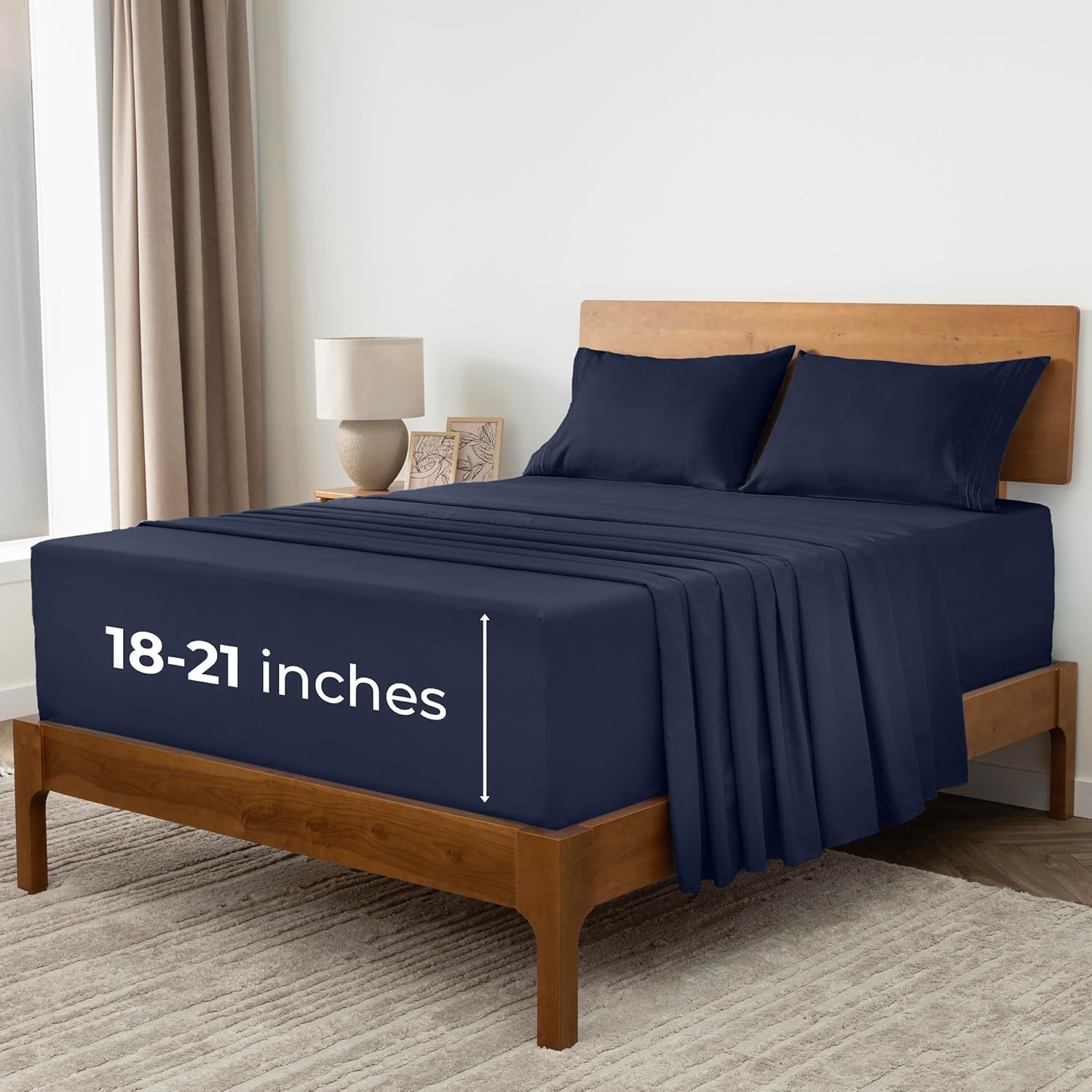 Mellanni Extra Deep Queen Sheets - Hotel Luxury Ultra Soft Cooling Bedding - Wrinkle & Stain Resistant (Navy Blue)
