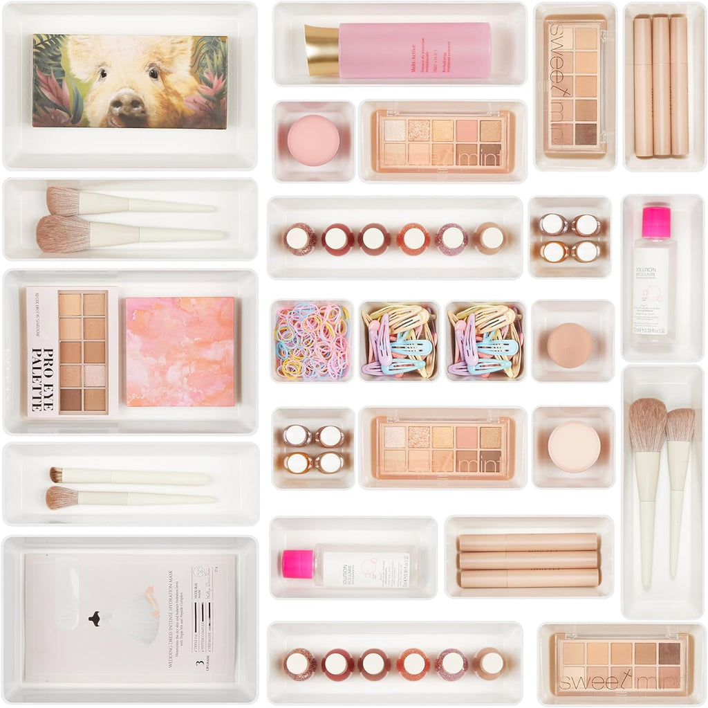 Vtopmart 25 PCS Plastic Drawer Organizers - Versatile Storage Trays for Makeup, Kitchen & Office
