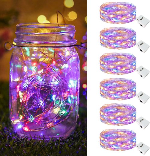Btfarm Fairy Lights - 6 Pack Battery Operated 20 LED Twinkle Lights | Waterproof Silver Wire for Mason Jars & Wedding Decor
