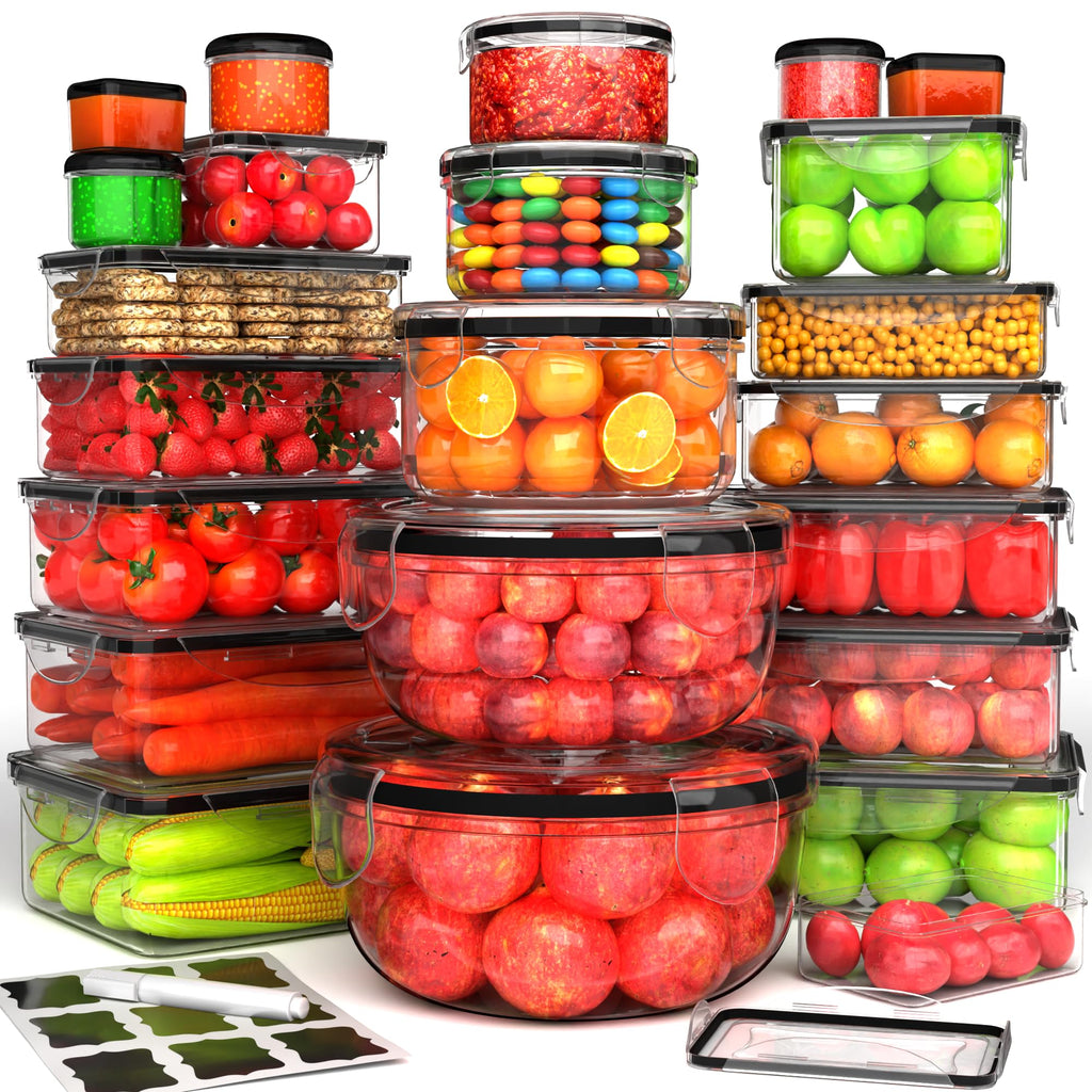 44 Pcs Food Storage Containers with Lids Airtight- (22 Stackable Boxes-22 Lids) Plastic Meal Prep Container for Pantry Kitchen Organization, Microwave, Dishwasher, Freezer Safe -100% Leak Proof
