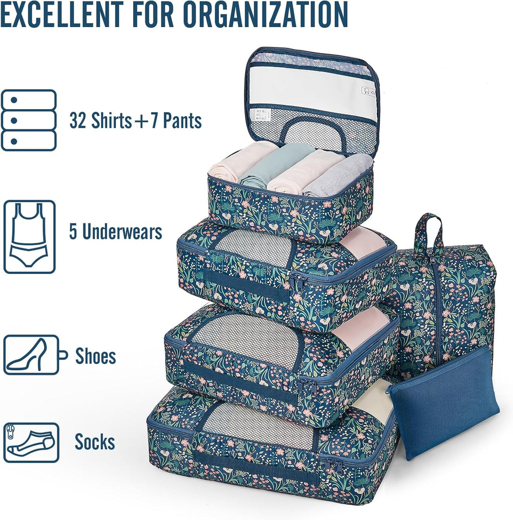 Veken Packing Cubes - Travel Organizer Set with Laundry Bag & Passport Holder | 4 Sizes for Easy Packing