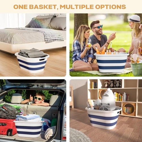 OOAMBB 43L(11.5Gallon) Collapsible Laundry Basket Plastic, Pop Up Laundry hamper/Storage Container, Foldable Laundry Basket with Large Capacity,Sturdy,Space Saver (Blue, 1 Pack)