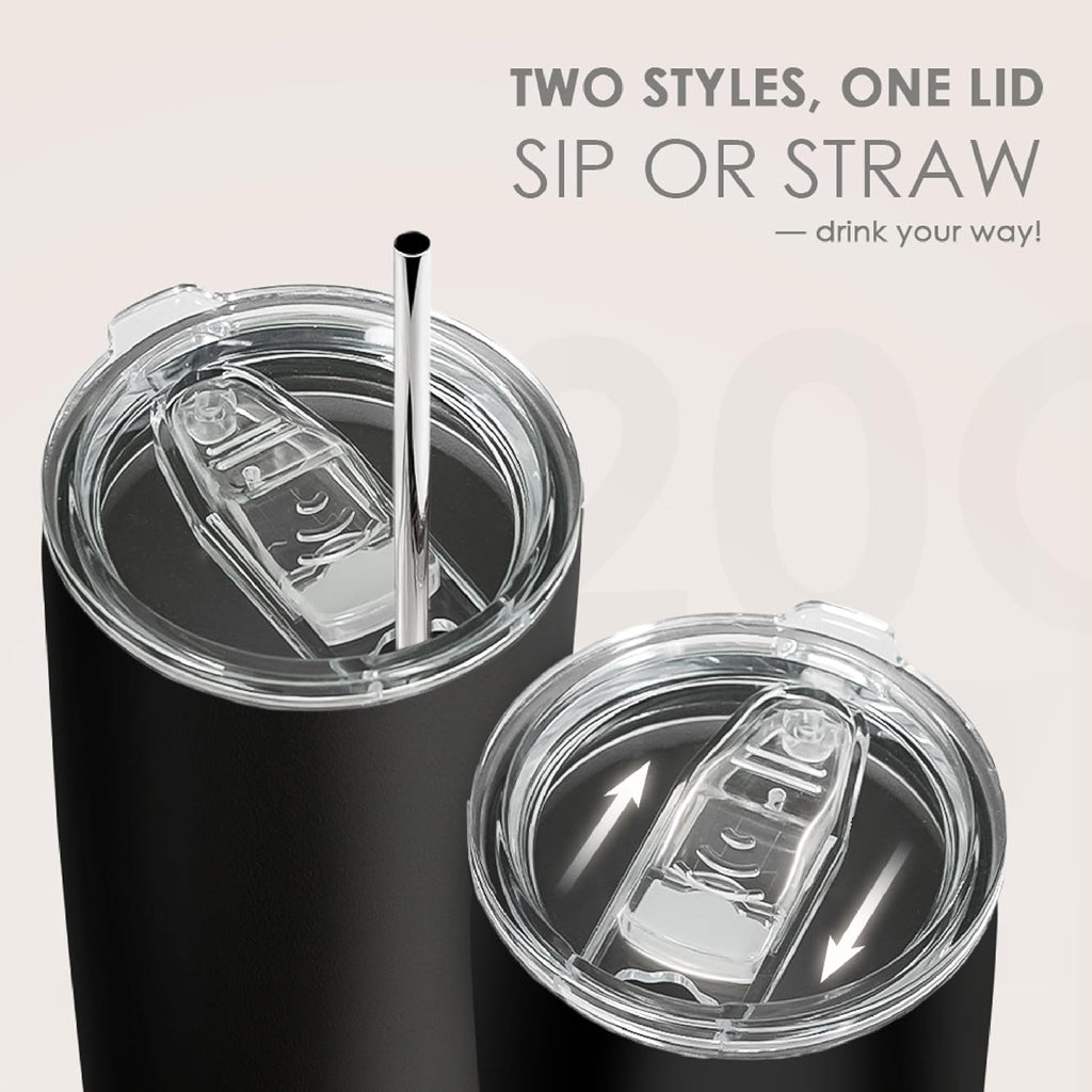 SANDJEST 20oz Black Stainless Steel Tumbler - Double Wall Vacuum Insulated Travel Coffee Cup