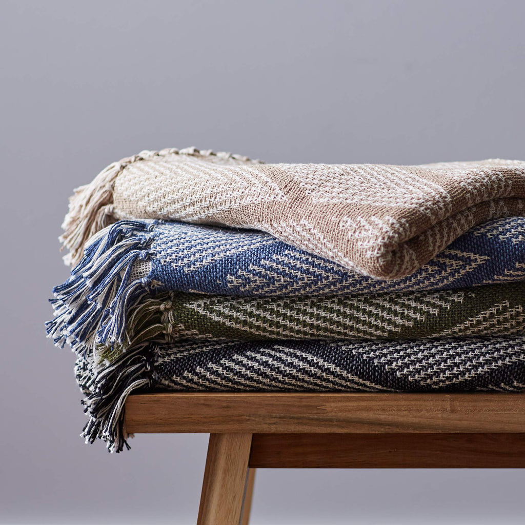 DII Diamond Throw Collection Fringed Woven Cotton Blanket, 50x60, Olive Green