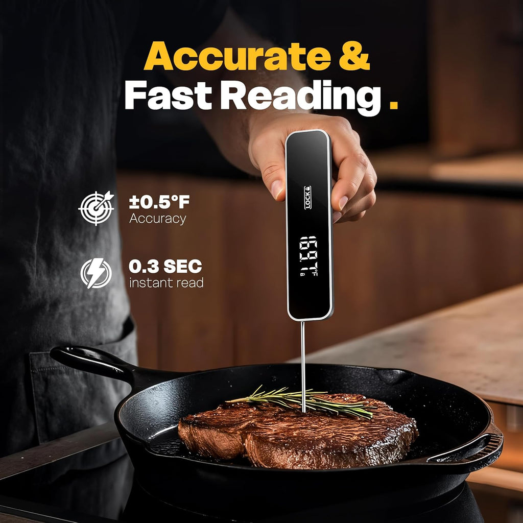 Skiennix Professional Instant Read Meat Thermometer - Digital Cooking & BBQ Thermometer | Fast 0.3S Read Time, Grey
