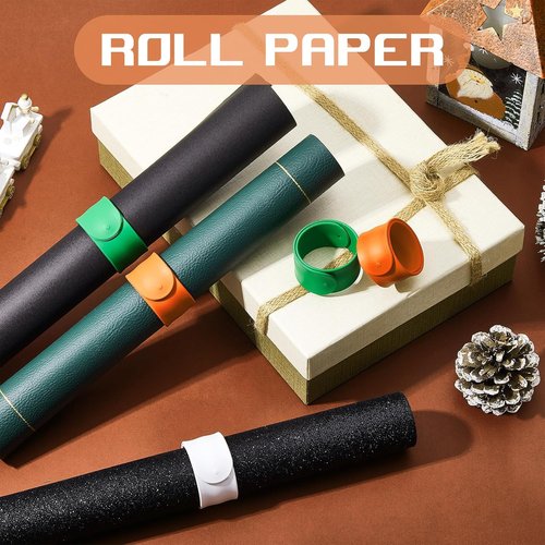Charniol Wrapping Paper Roll Holder - 12 Silicone-Covered Metal Strips for Gift Storage | 1 x 9 Inch (Green, Orange, White)