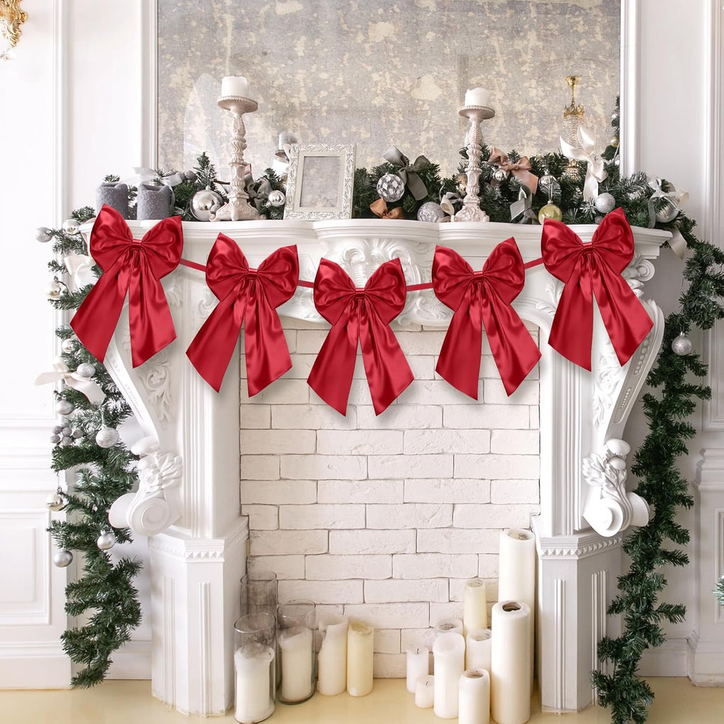 Suncalla 6 FT Burgundy Valentine's Day Bow Garland - Pre-Strung Party Banner with 10-Inch Bows for Weddings & Showers