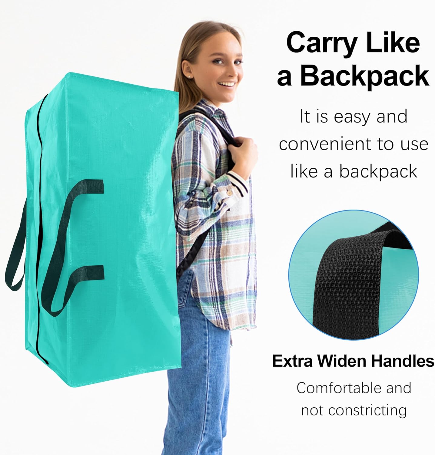VELVETSURE Heavy Duty Large Moving Bags - 6 Pack with Backpack Straps & Strong Handles, Aquamarine