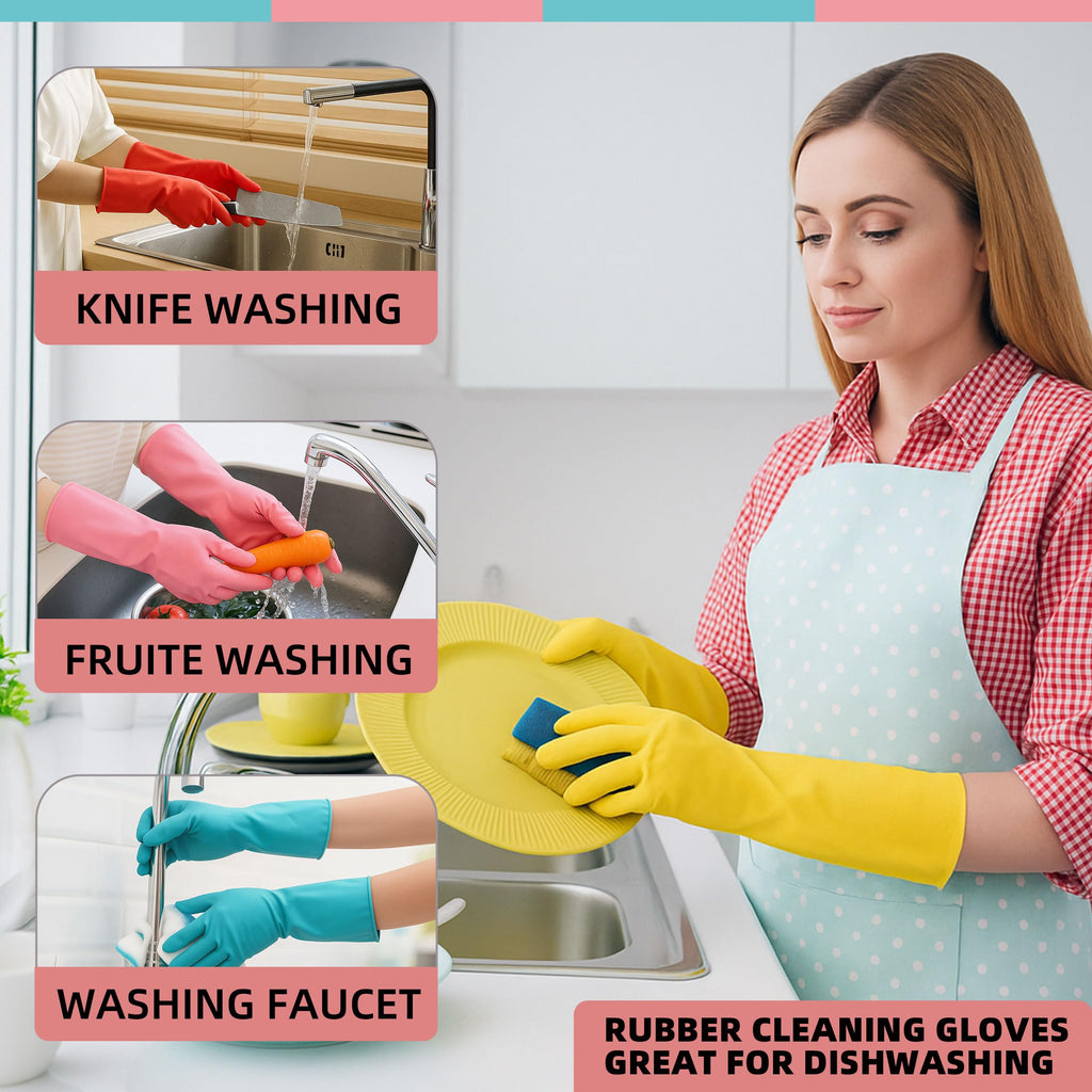 Xgunion Rubber Cleaning Gloves for Dishwashing-5 Pairs Colorful Reusable Household Cleaning Glove for Washing Dishes and Kitchen Cleaning Non-Slip Grip Dish Gloves for Women Men (Medium)
