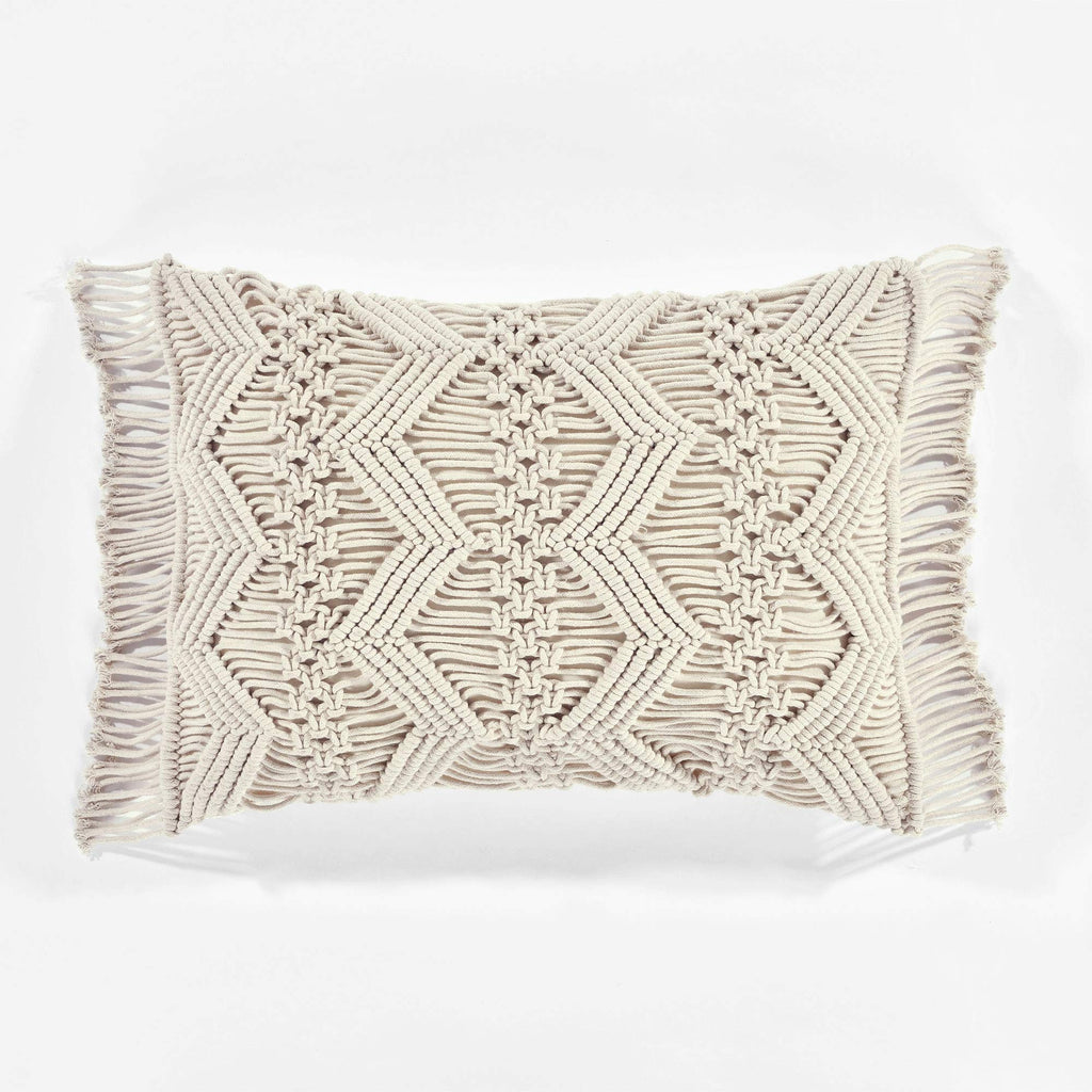 Lush Decor Studio Chevron Macrame Decorative Throw Pillow Cover, 20" W x 13" L, Neutral - Rectangle Pillow Cover - Throw Pillows For Bed, Couch, Or Chair