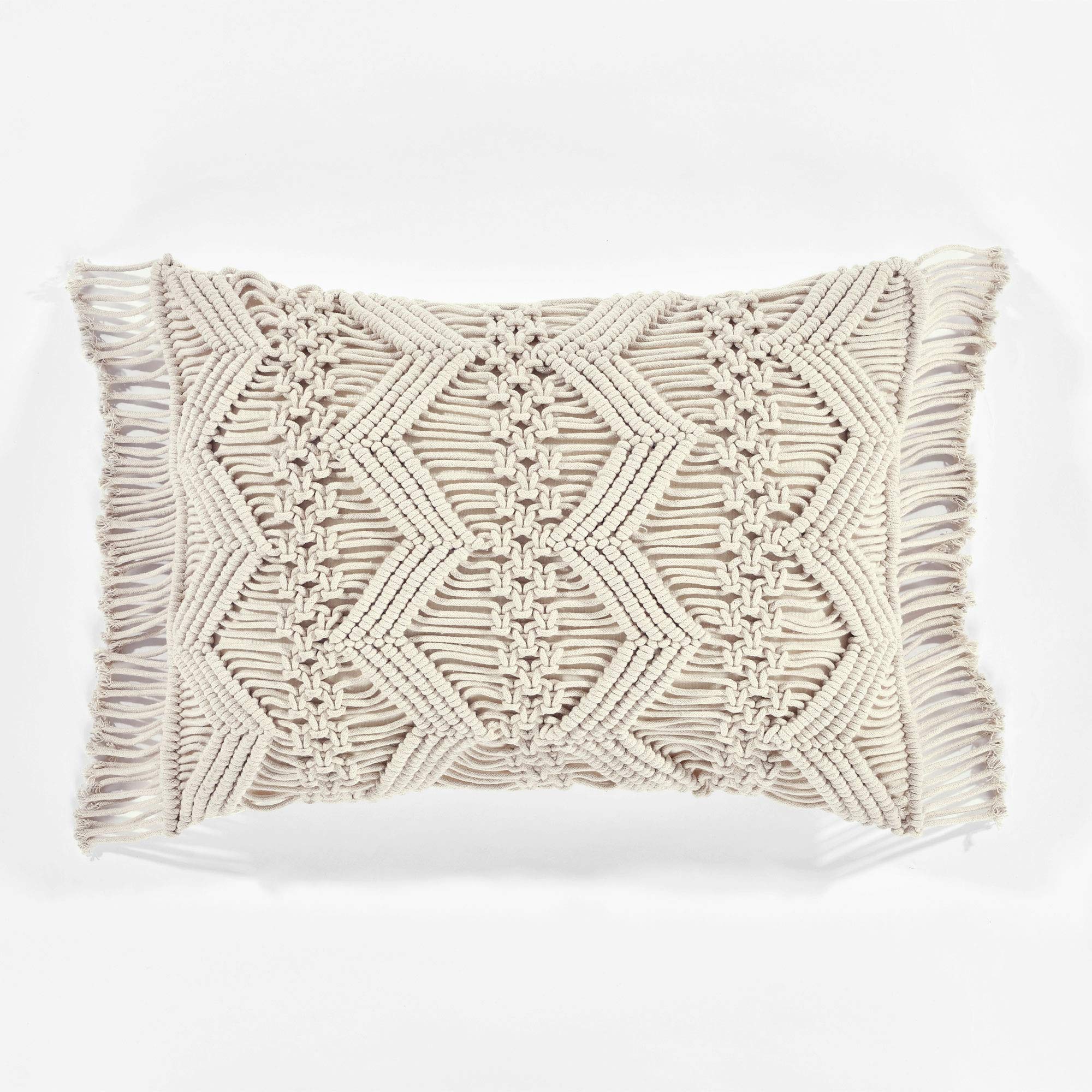 Lush Decor Studio Chevron Macrame Decorative Throw Pillow Cover, 20" W x 13" L, Neutral - Rectangle Pillow Cover - Throw Pillows For Bed, Couch, Or Chair