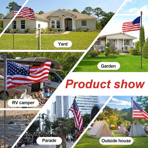 Heavy Duty Ground Flag Pole Kit - 8.5FT Tangle-Free Inground Flagpole with Windproof Prong | Black