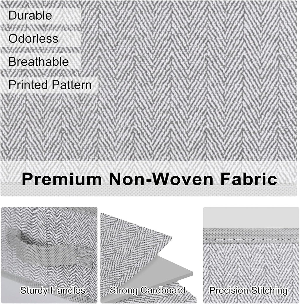 WUIKE Closet Organizers - Extra Large Fabric Storage Bins with Handles | Herringbone Gray, 3-Pack