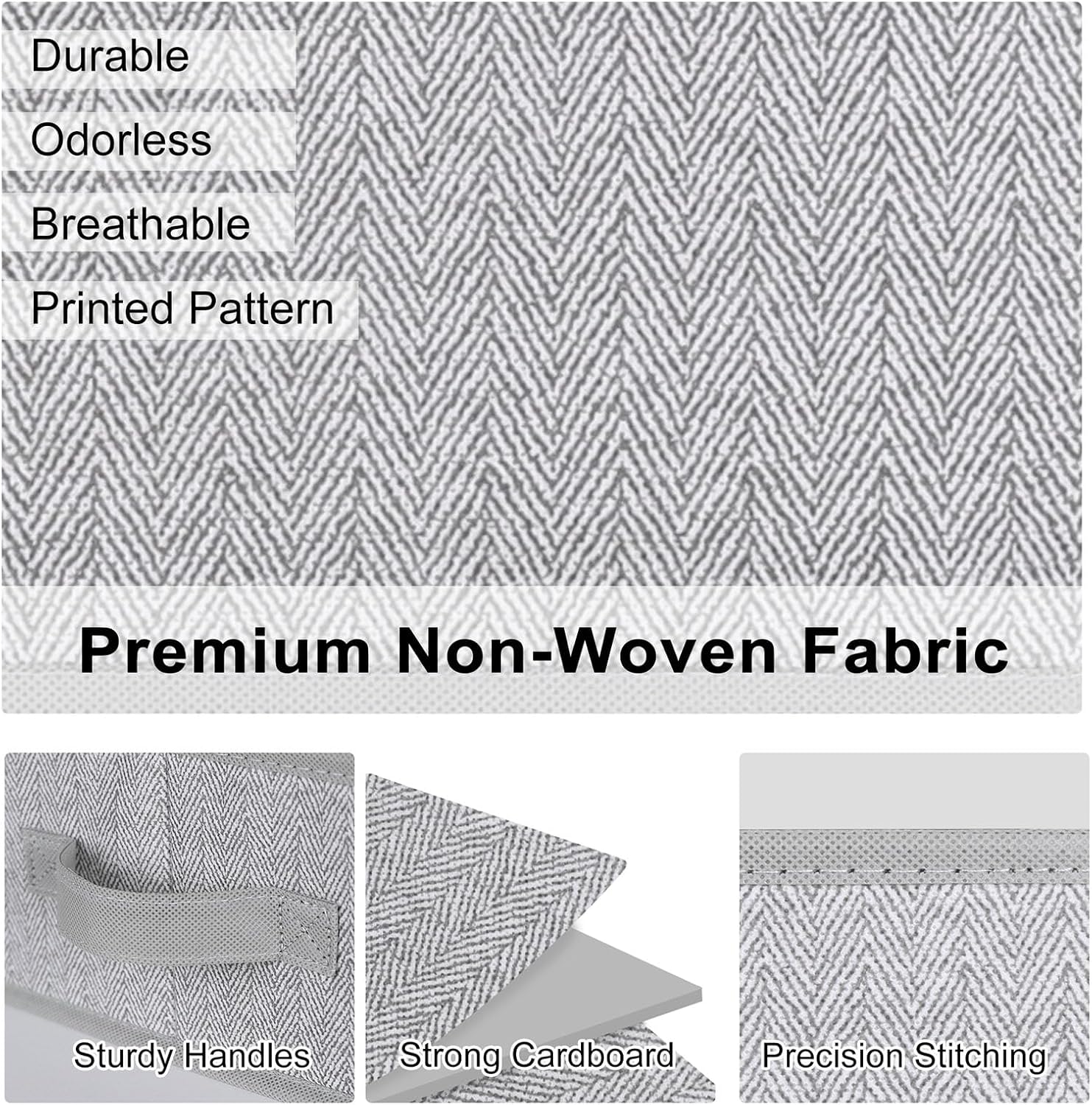 WUIKE Closet Organizers - Extra Large Fabric Storage Bins with Handles | Herringbone Gray, 3-Pack
