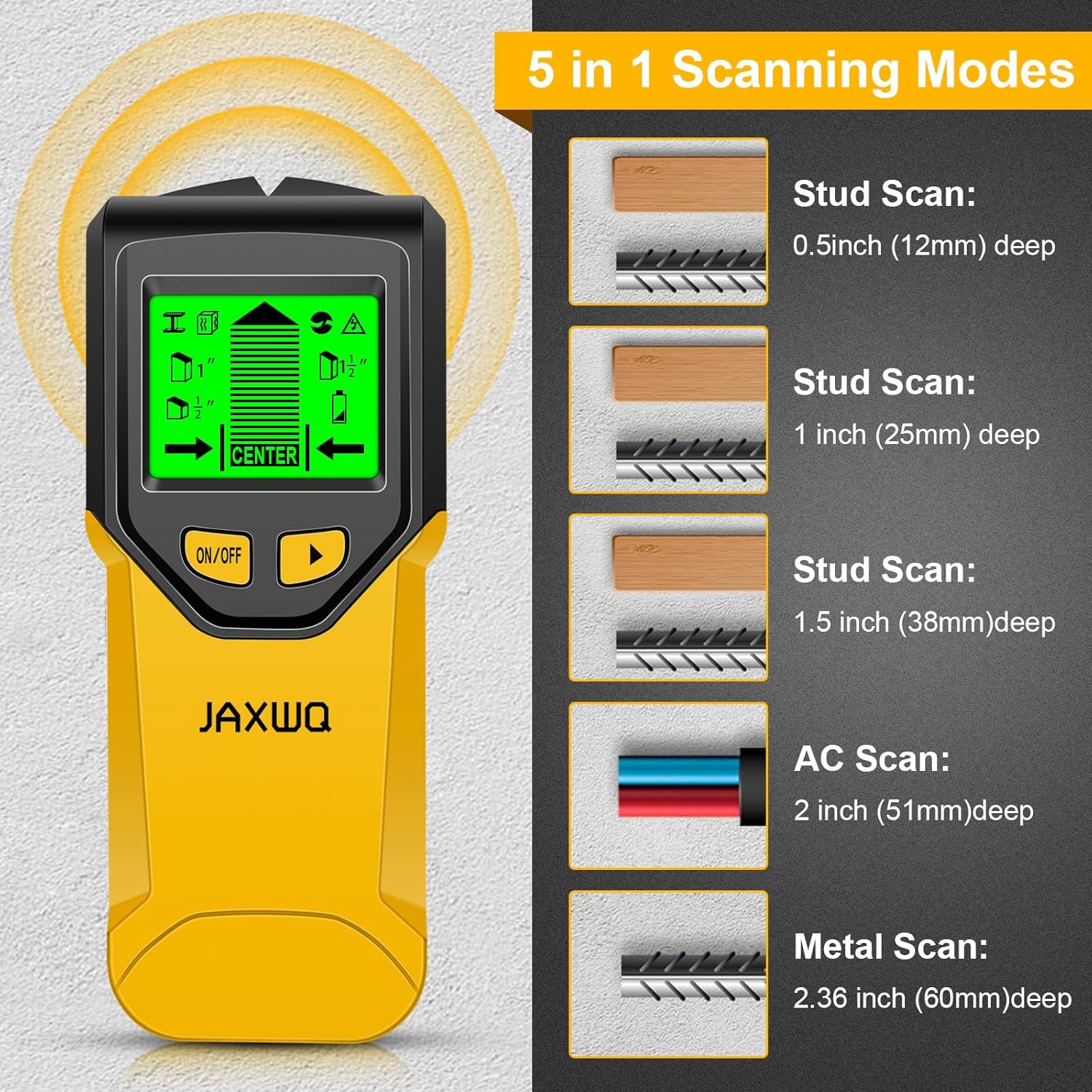 Skiennix Stud Finder Wall Scanner - 5-in-1 Tool with Microprocessor Chip & HD LCD Display | Yellow Pear