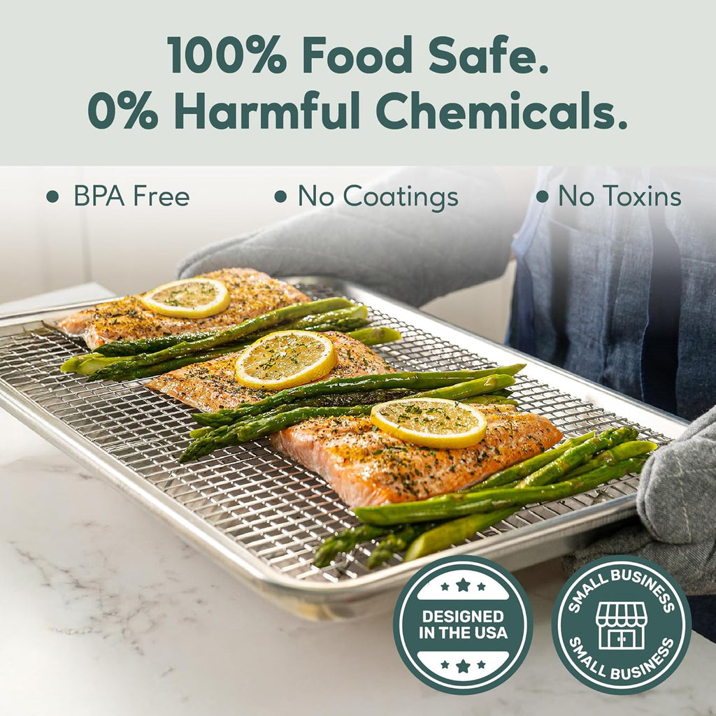 Ultra Cuisine Baking Sheet Set - Half Sheet Aluminum Pan with Stainless Steel Cooling Rack, 13 x 18 Inch, Easy Clean, Commercial Quality