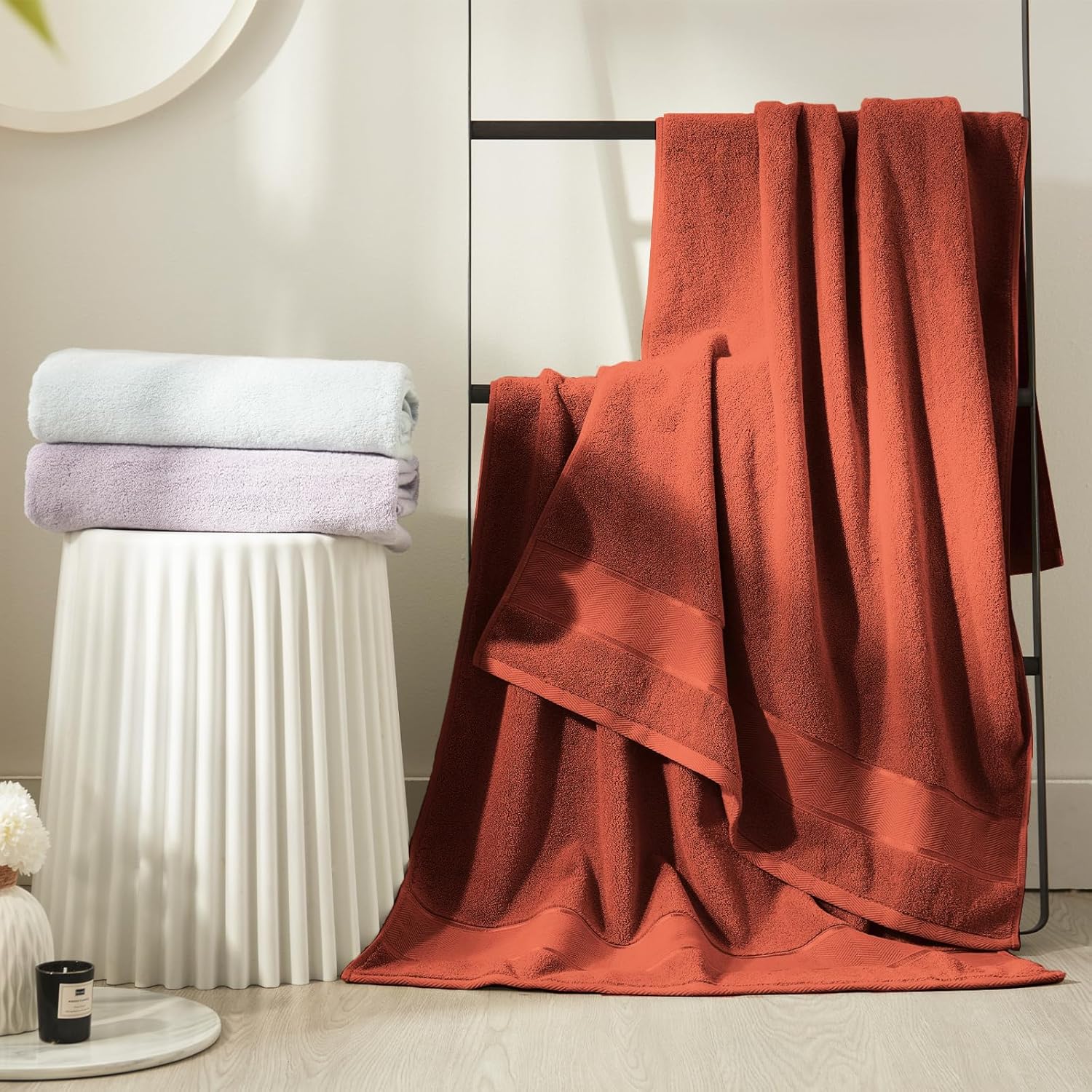 Marvione Bath Towels Set - 100% Turkish Cotton, Highly Absorbent & Soft | 6-Piece in Burnt Orange