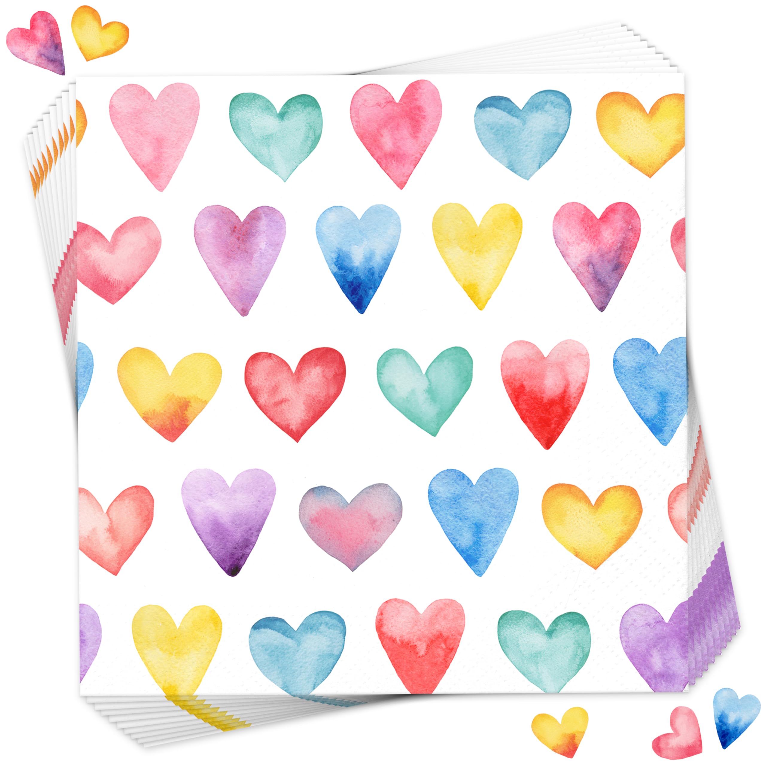 50pcs Valentine's Day Paper Napkins, Heart Disposable Napkins, Colorful Decorative Guest Towels for Bathroom, Kitchen, Party Supplies (Birthday, Wedding, Holiday)