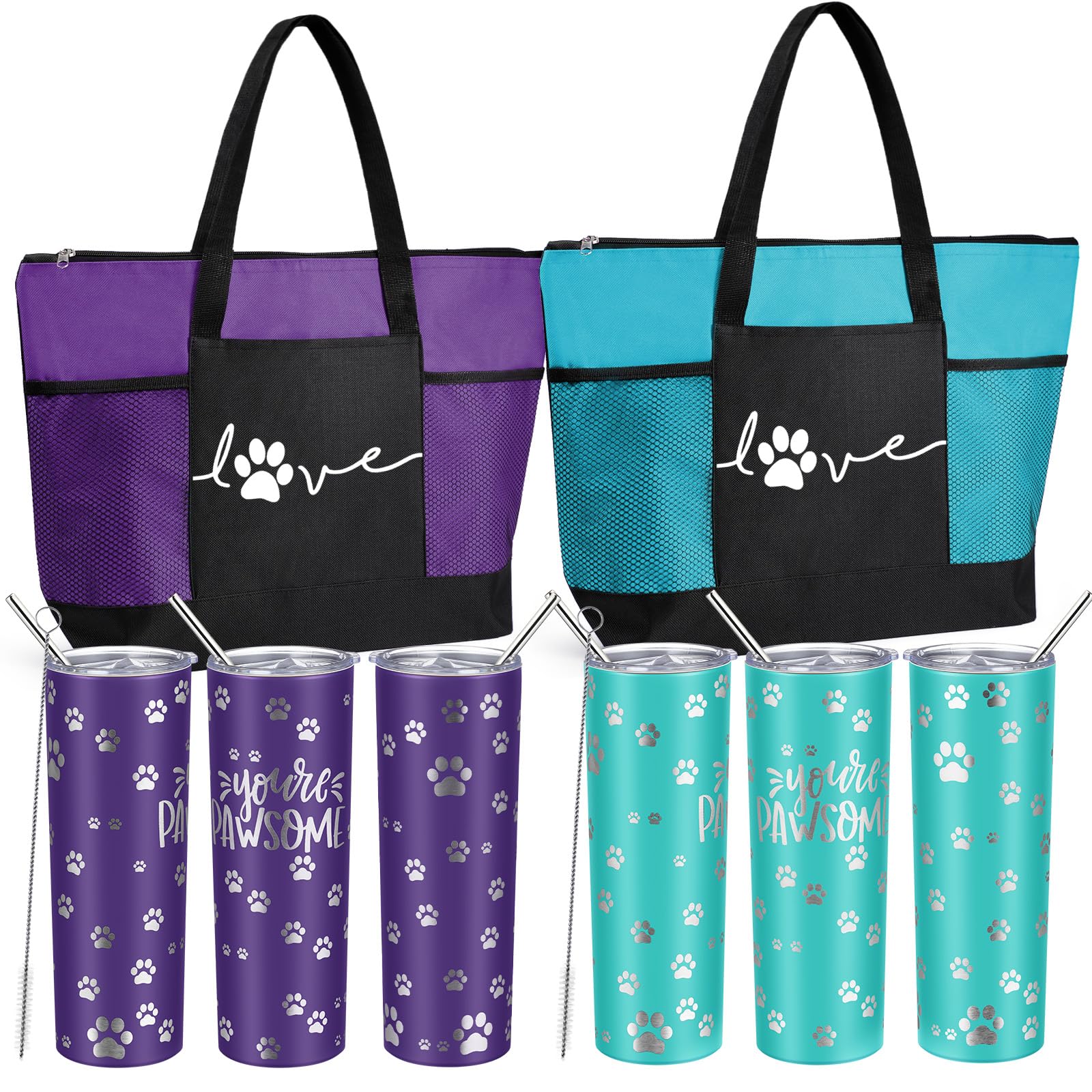 Buryeah 8 Pcs Veterinary Receptionist Week Gifts 20oz Tumbler Large Tote Bag Thank You Gift for Vet Tech Dog Cat Groomer Vet Assistant (Multicolor)