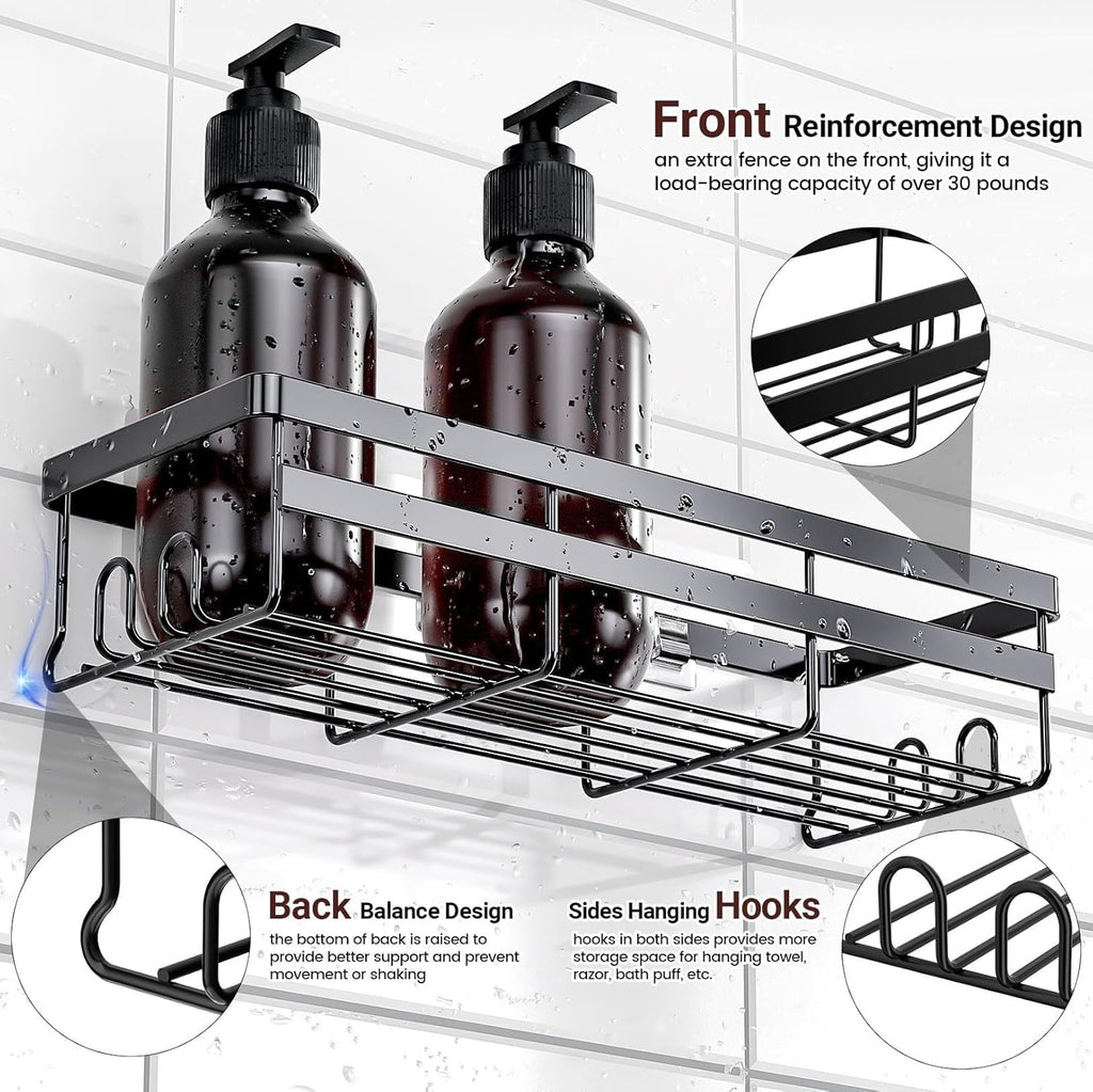 WOWBOX Shower Caddies 2 Pack - Adhesive Hanging Bathroom Organizers | No-Drill Stainless Steel Shelves
