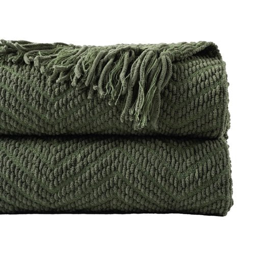 BATTILO HOME Olive Green Chenille Throw Blanket for Bed, Knit Throw Blanket,Super Soft Warm Home Decor Throw Blanket with Tassels for Couch,Sofa and Living Room,50" x 60"