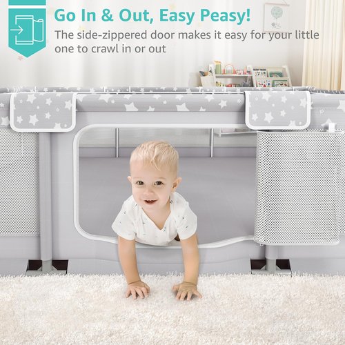 Large Baby Playpen - 70x59in Giant Play Yard for Babies & Toddlers | Safe Indoor Play Fence in Grey
