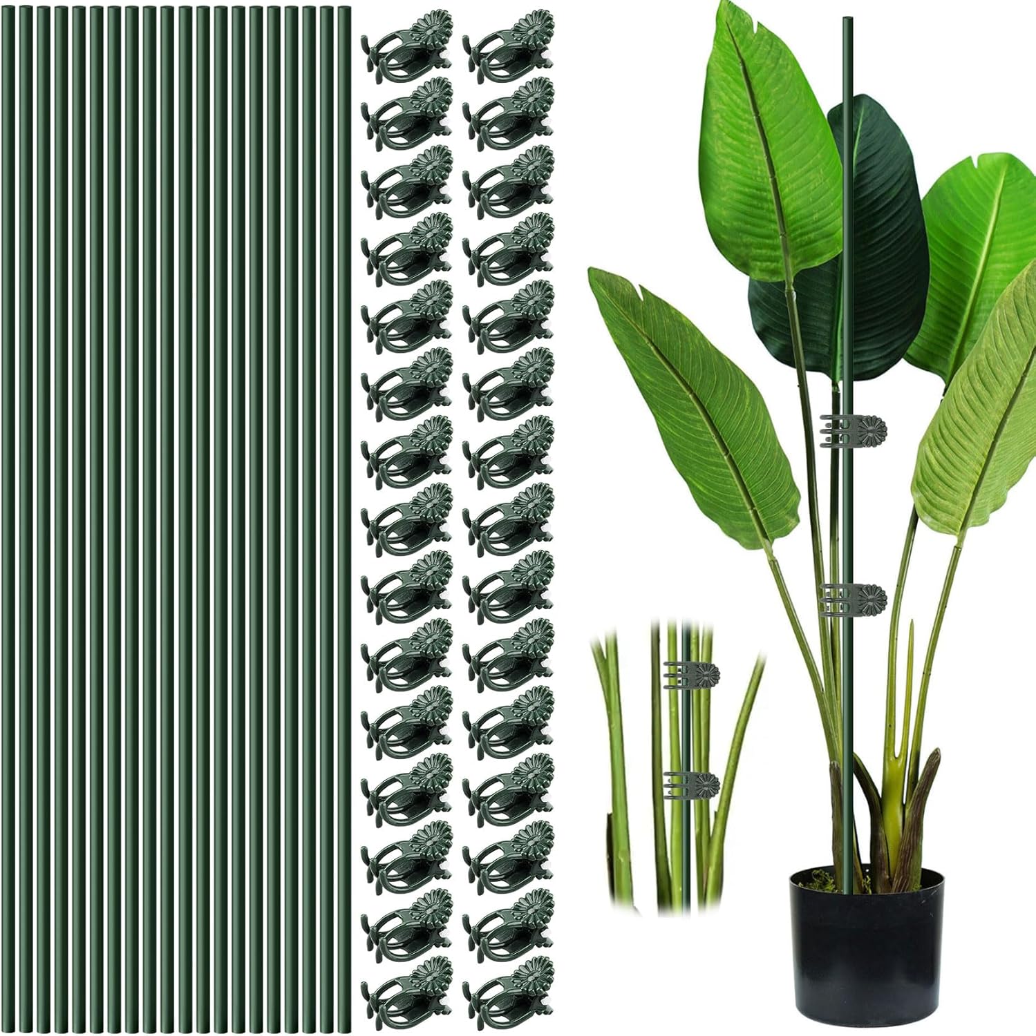 Skiennix Plant Stakes - 15.7" Bendable Support Sticks with Clips for Indoor/Outdoor Plants | 10-Pack