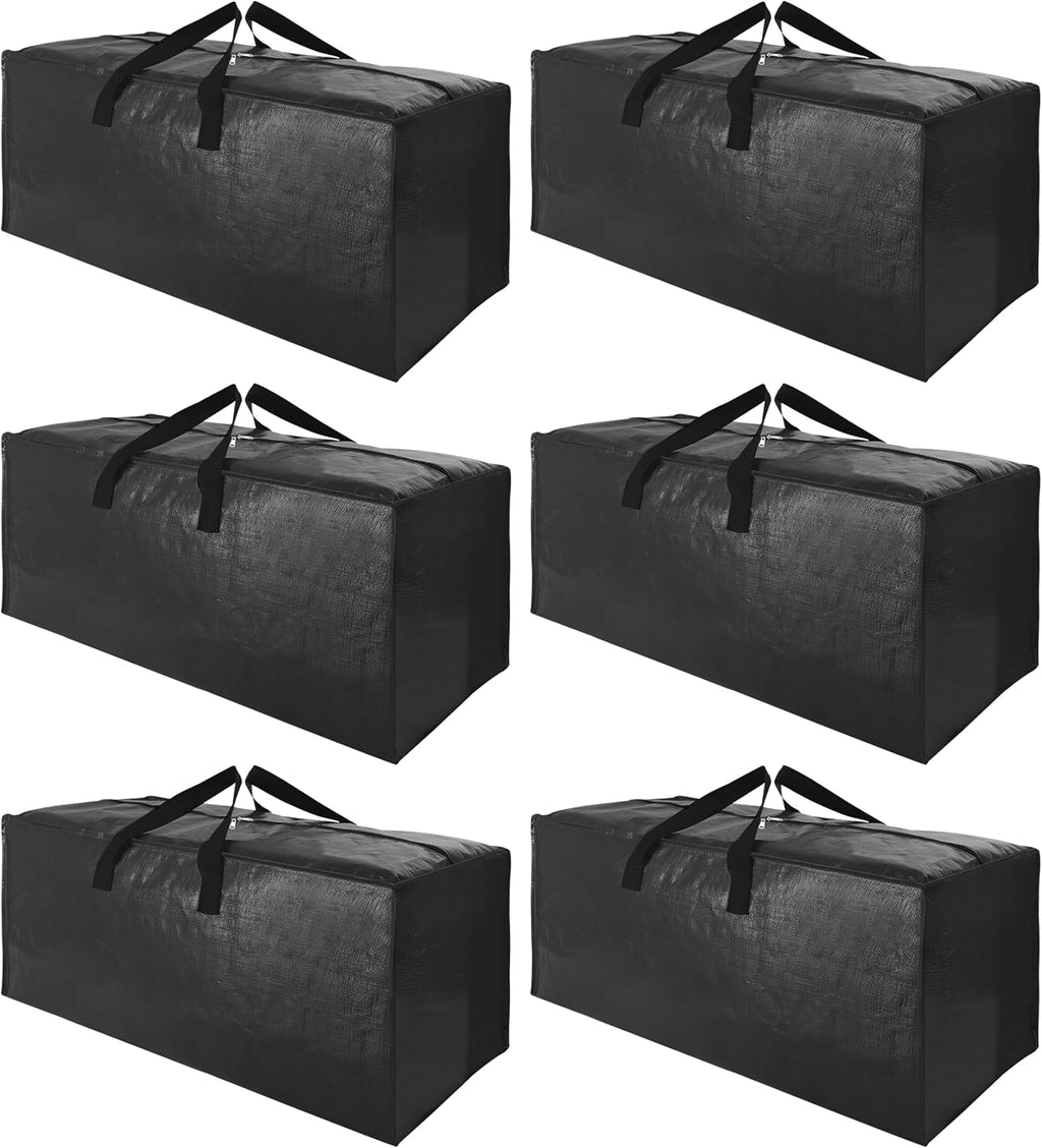 Sweet Dolphin Extra Large Moving Bags - Heavy Duty Storage Totes with Strong Zippers & Handles | 6 Pack, Black