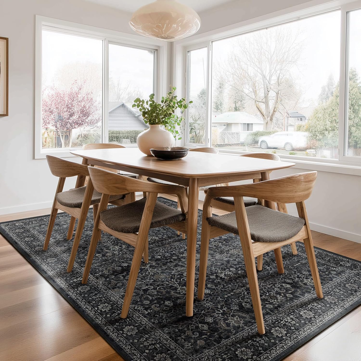 Skiennix Dark 5x7 Area Rug - Washable Non-Slip Soft Carpet for Living Room & Bedroom | Vintage Earth Tones