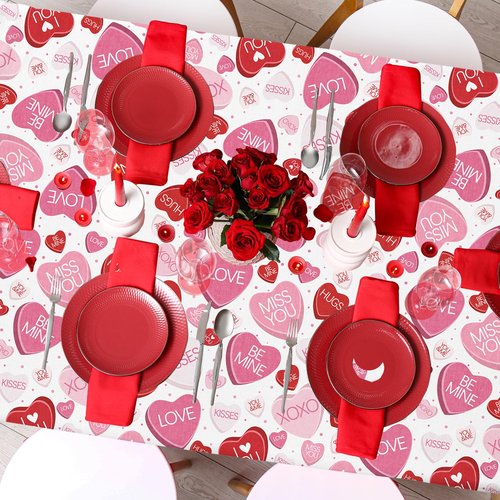 Gexlaju Valentines Day Decorations,3pcs Conversation Heart Table Cloth Disposable Waterproof Pink and Red Valentine Tablecloth for Wedding Proposal