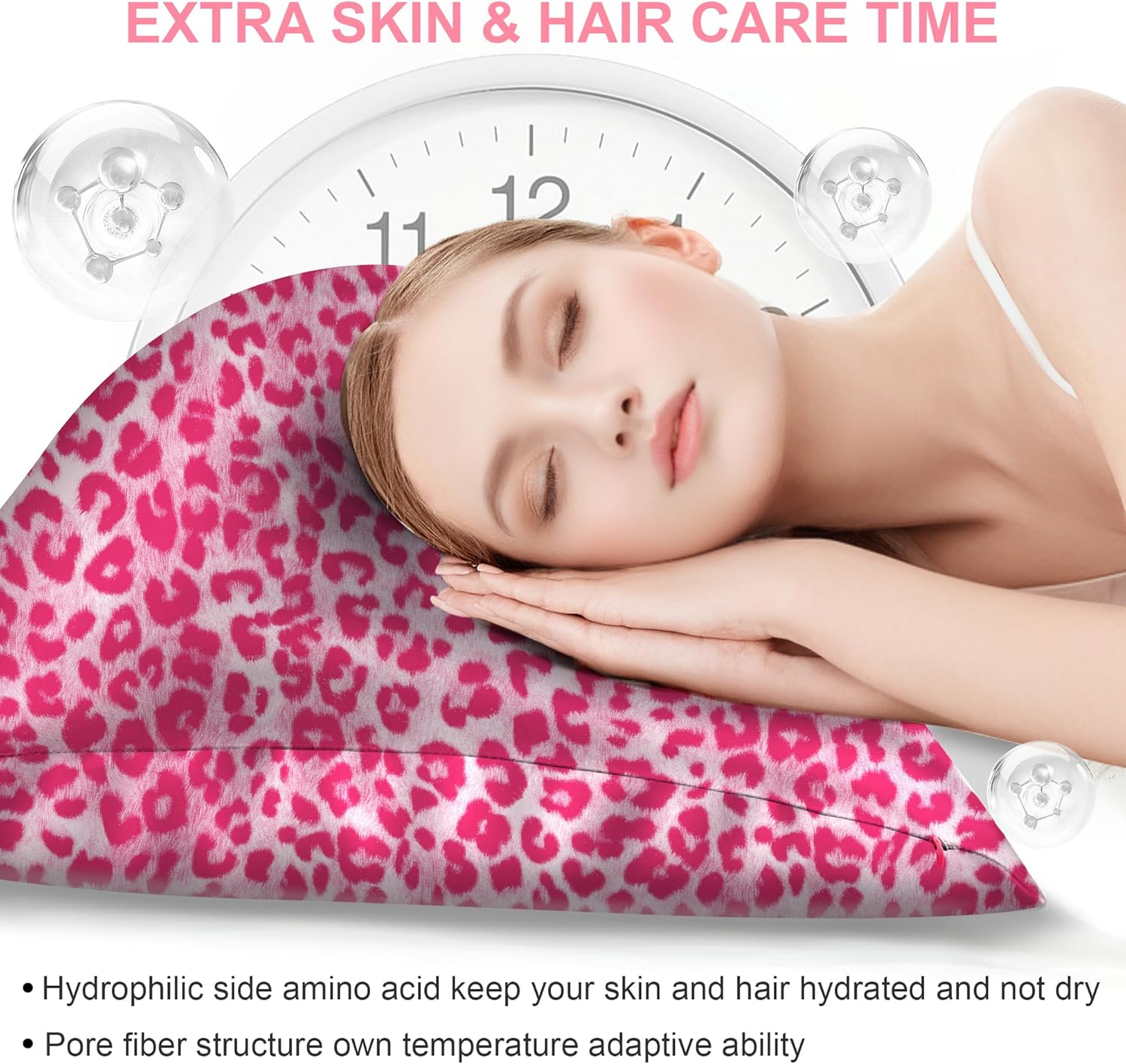 **Skiennix Mulberry Silk Pillowcase - King Size, Hidden Zipper, Soft & Breathable for Hair & Skin | Leopard Pink**