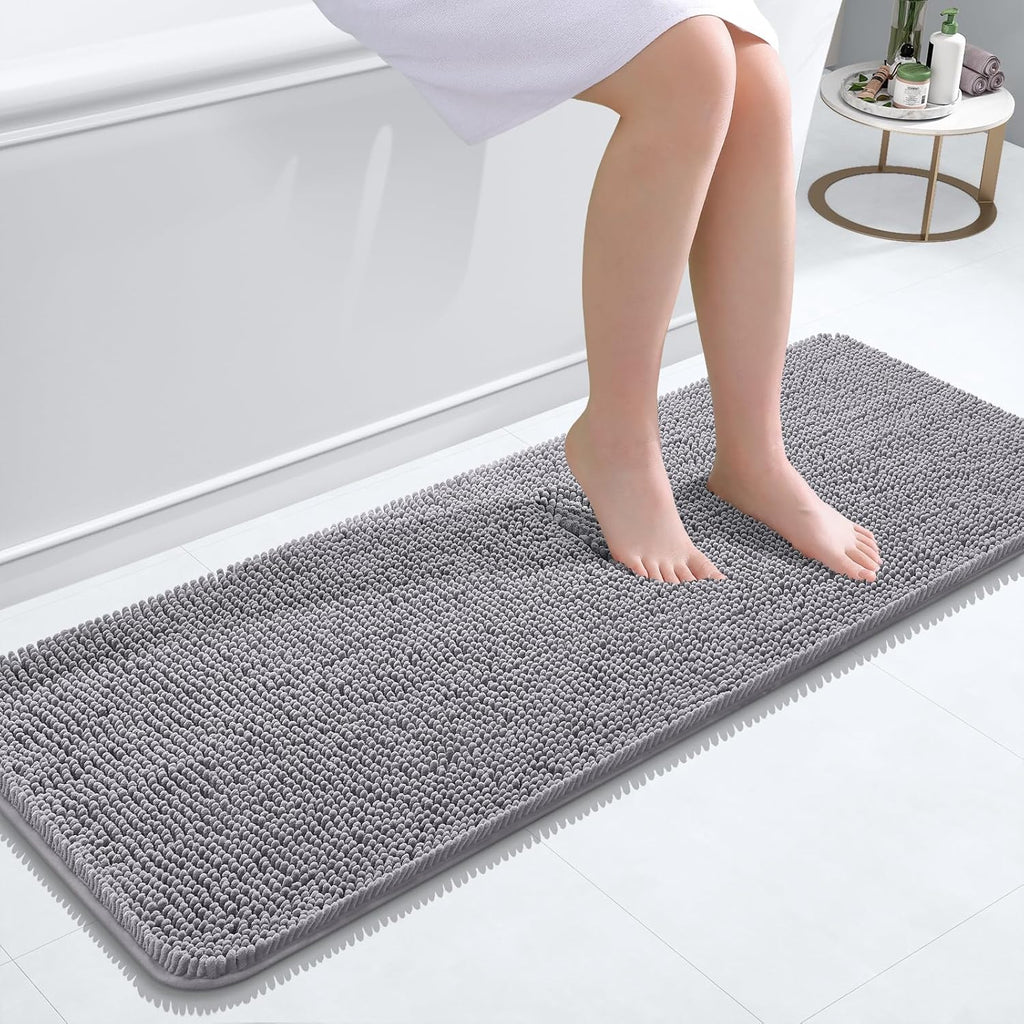OLANLY Bathroom Runner Rugs - Extra Soft Chenille Bath Mats | 47x17, Quick Dry, Machine Washable, Grey