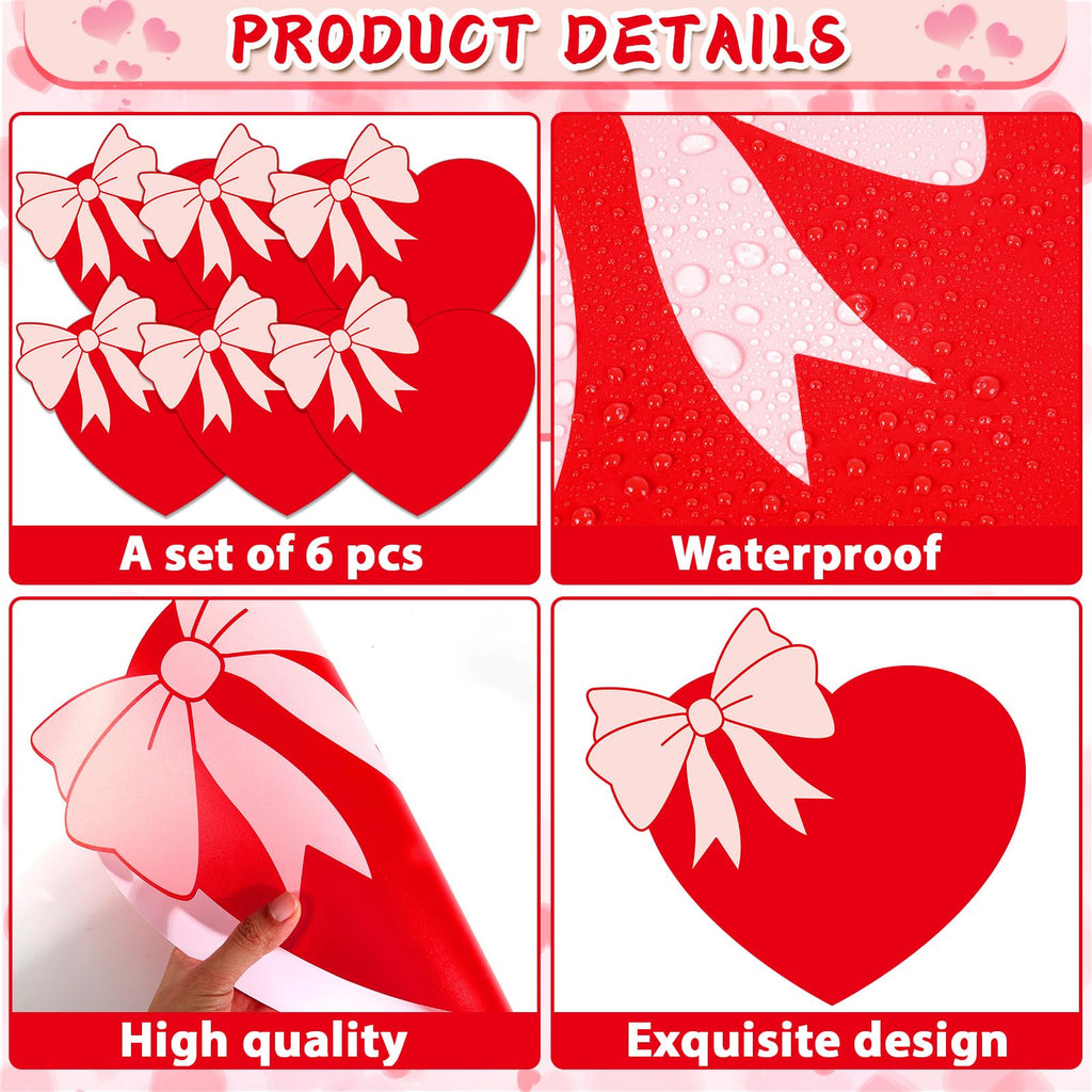 Valentine's Day Placemats Set of 6 Valentines Bow Heart Plastic Table Mats Sweet Red Heart Shaped Place Mats Washable Waterproof Table Decoration for Wedding Anniversary Holiday Party Kitchen Dining