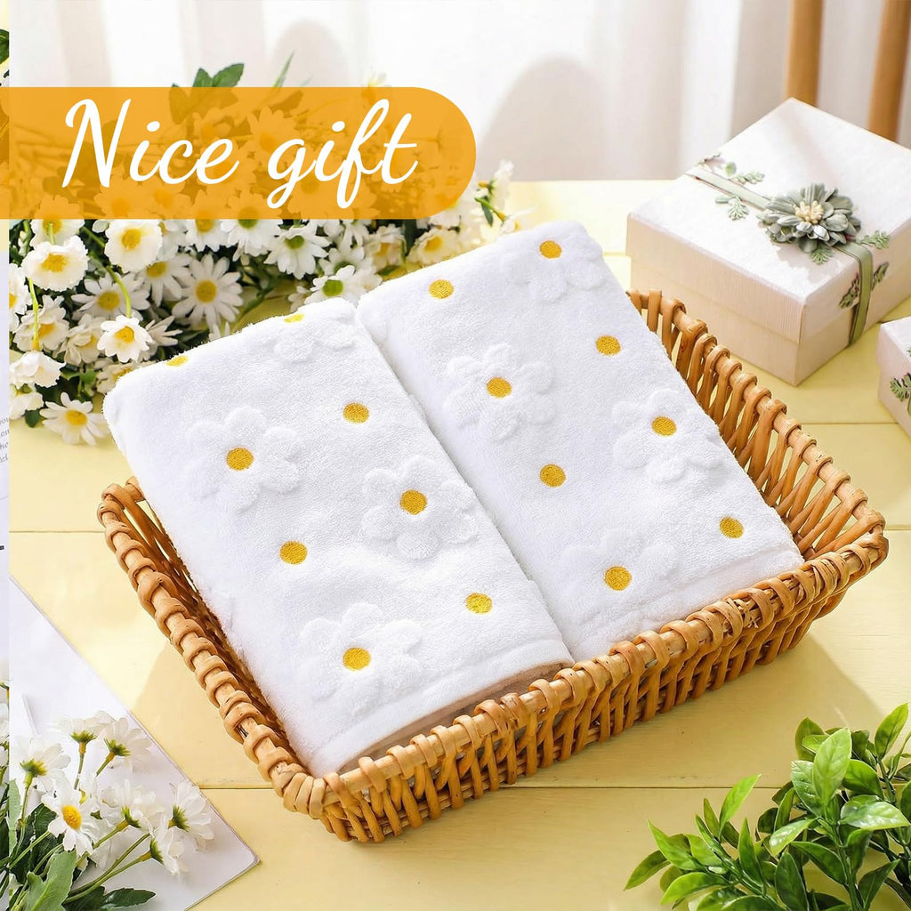 Mindsoft 2 Pcs Daisy Hand Towels for Bathroom Coquette Hand Towels 100% Cotton Absorbent Decorative Jacquard Weave Bath Decor Preppy Kitchen Decor Gift(Yellow)