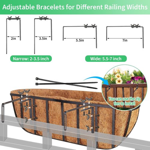Legigo 16-Inch Window Box Planters - 2 Pack Metal Railing Planters with Coconut Liners for Outdoor Use