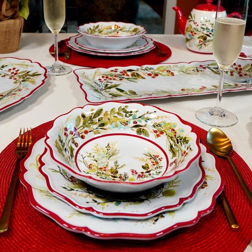 Certified International Christmas Gatherings 12 pc Melamine Dinnerware Set, Service for 4
