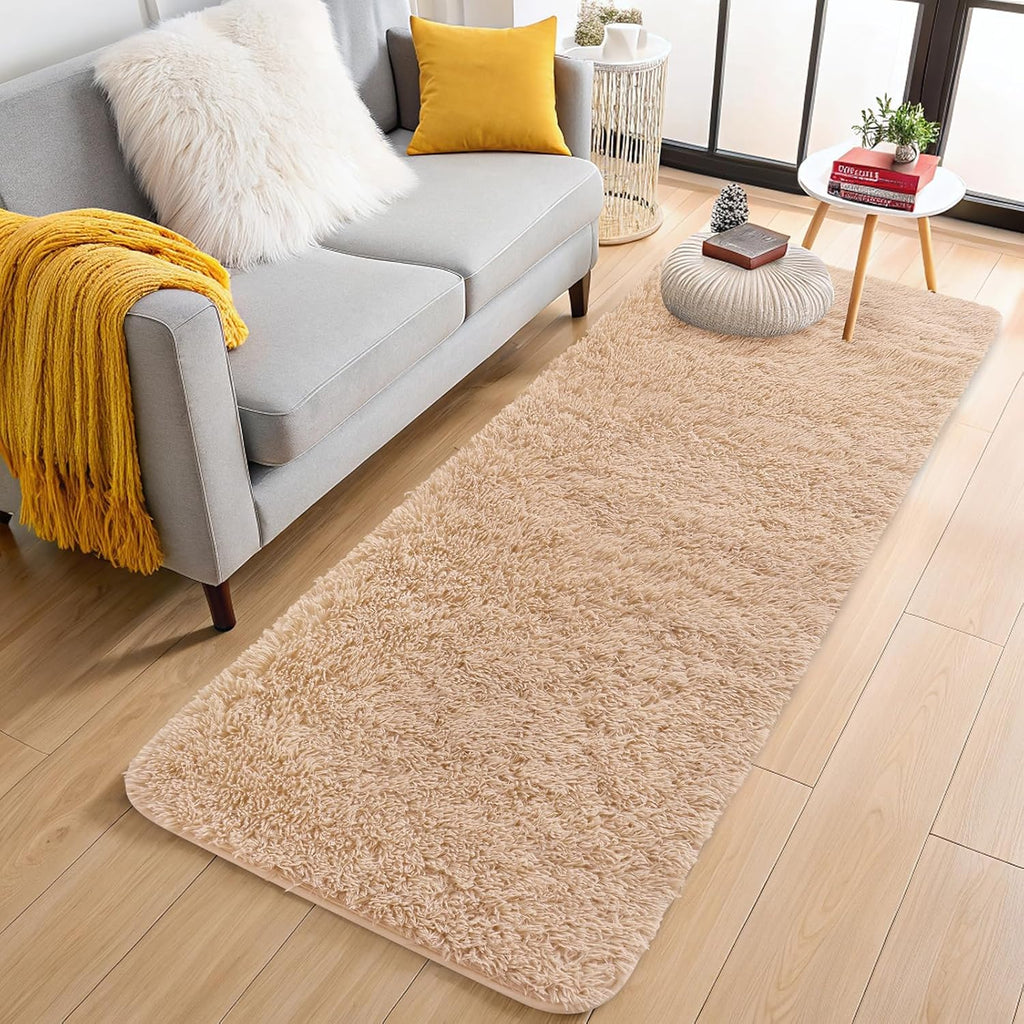 OLANLY Runner Rugs - Soft, Machine Washable Shaggy Carpet for Hallway & Bedroom | Beige, 3x11 ft