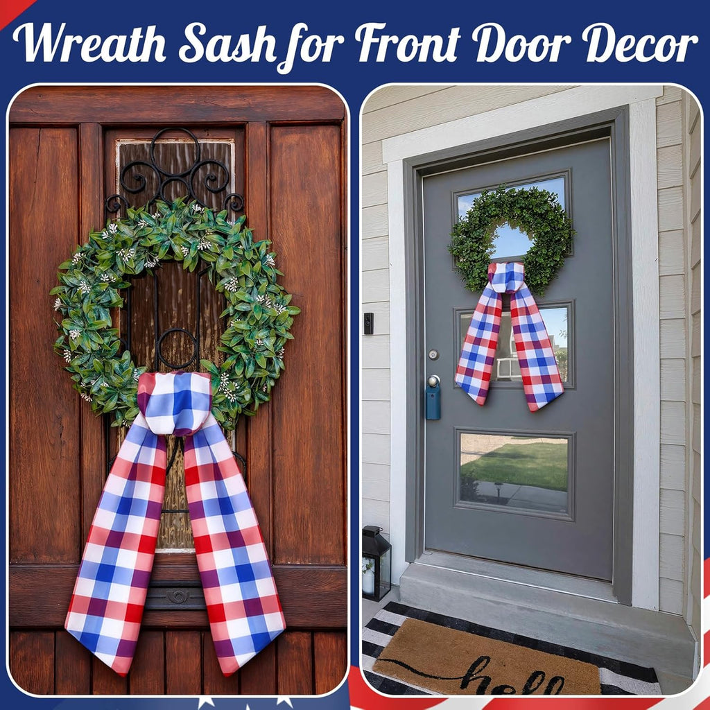 VitalCozy 4th of July Wreath Sash - Satin Embroidery Monogram Ribbon for Indoor/Outdoor Decor