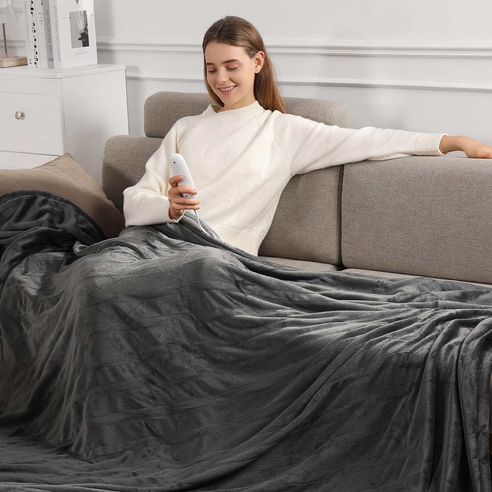 Heated Blanket Full Size Electric Blanket 72" X 84" with 5 Heating Level & 10 Hour Auto Off, Ultra-Warm Selected Flannel Heating Blanket for Adults, Machine Washable, Gifts for Grandma(Charcoal Grey)