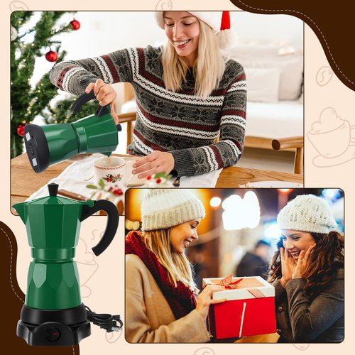 Lemosae Coffee Pot 6 Cup Electric Espresso Coffee Maker Italian Moka Maker 300ml Portable Aluminum Espresso Machine Cafetera Moka Pot with Detachable Base, Gift for Home Travel(Dark Green)