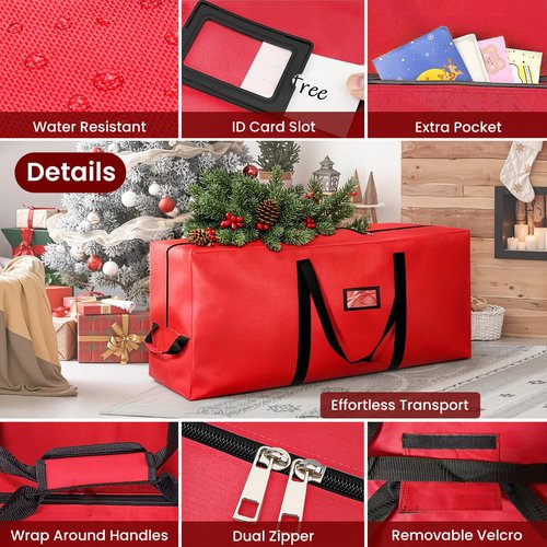 Christmas Tree Storage Bag, 9FT Large Christmas Tree Bag 600D with Reinforced Handles, Heavy Duty 9 Foot Tree Bags for Storage Waterproof Xmas Tree Box, Dual Zippers, Wide Opening, Red