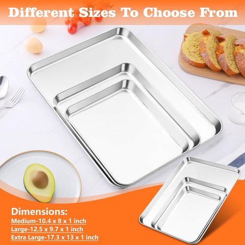 Herogo Stainless Steel Baking Sheet Pan Set - Heavy Duty Non-Toxic Bakeware for Oven | 2 Pack, Small & Medium