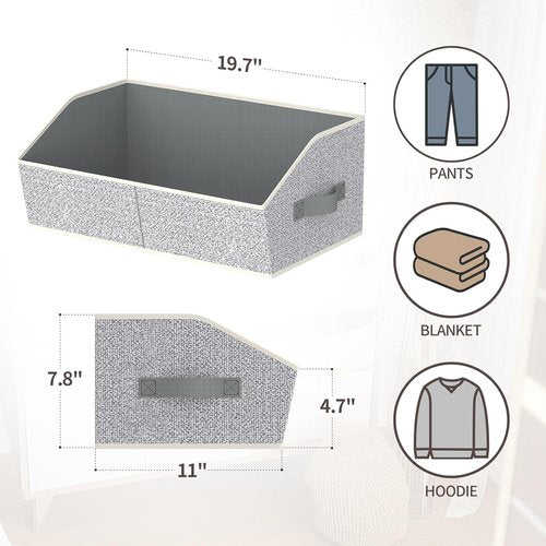 Homsorout Storage Bins - Large Trapezoid Closet Organizer Baskets with Handles | 4 Pack, Light Gray